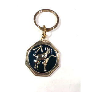 Capricorn Metal Blue Gold Tone Keychain